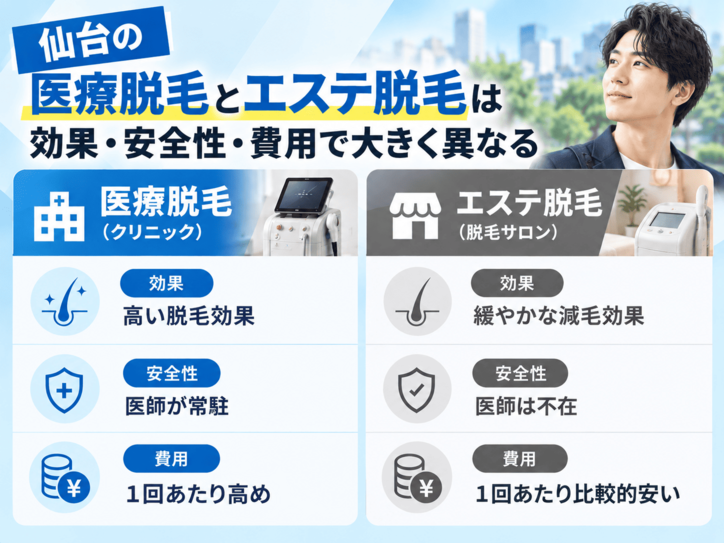 仙台の医療脱毛とエステ脱毛は効果・安全性・費用で大きく異なる