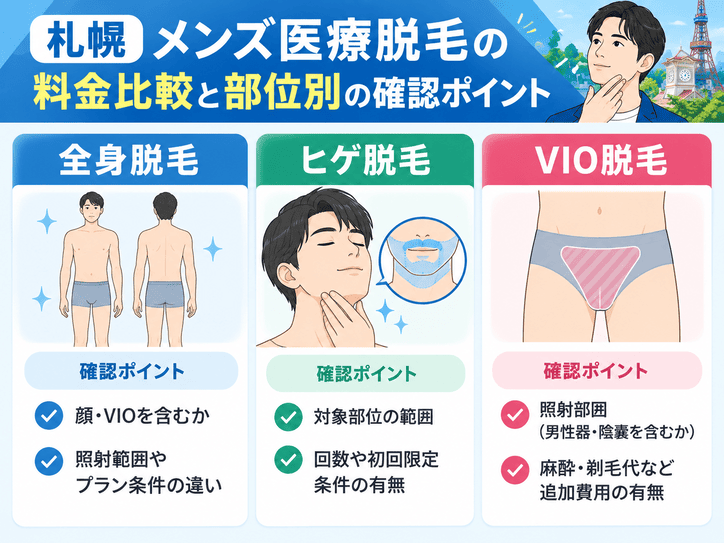 札幌メンズ医療脱毛の料金比較と部位別の確認ポイント